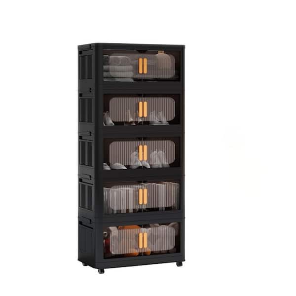 5 Tiers Black 60 in. H Accent Storage Cabinet with Magnetic Door and Wheels