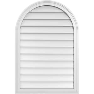 26 in. x 38 in. Round Top White PVC Paintable Gable Louver Vent Non-Functional