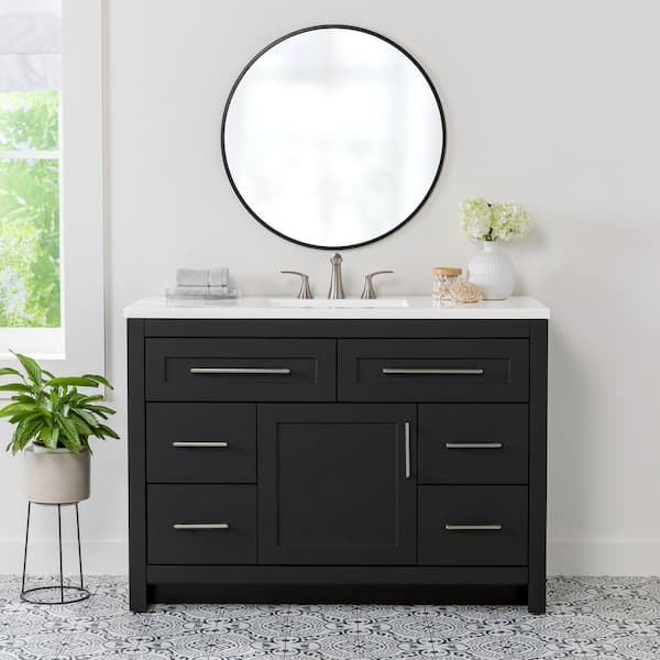 Home Decorators Collection Clady 49 in. W x 19 in. D x 35 in. H Bath Vanity in Matte Black with White Cultured Marble Vanity Top