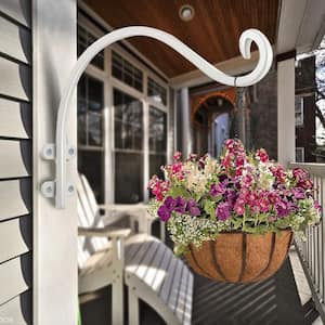 12 in. Wall-Mounted Plant Bracket Outdoor White Plant Hooks for Hanging Flower Baskets (4-Pieces) Metal