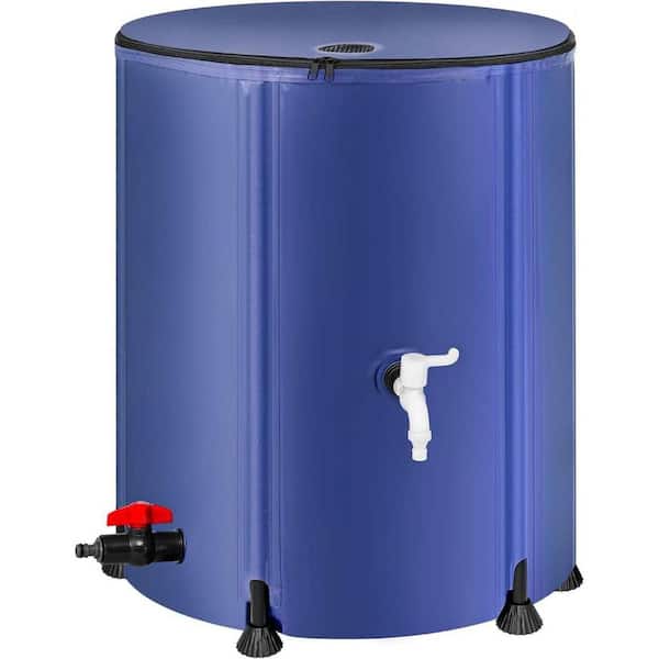 53 gal. Blue Polyvinyl Chloride Collapsible Portable Rain Barrel Rainwater Storage Container with Filter and Overflow