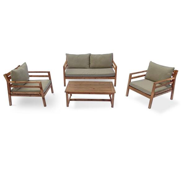 Courtyard Casual Anaheim 4 -Piece Wood Outdoor Sofa Set with Green Cushions