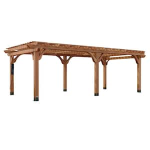 Beaumont 24 ft. x 12 ft. Light Brown Cedar Wood Outdoor Patio Pergola with Trellis Roof and PowerPort