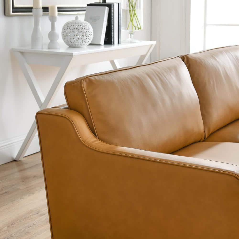 Impart 71'' Tan Genuine Leather Track Arm Sofa