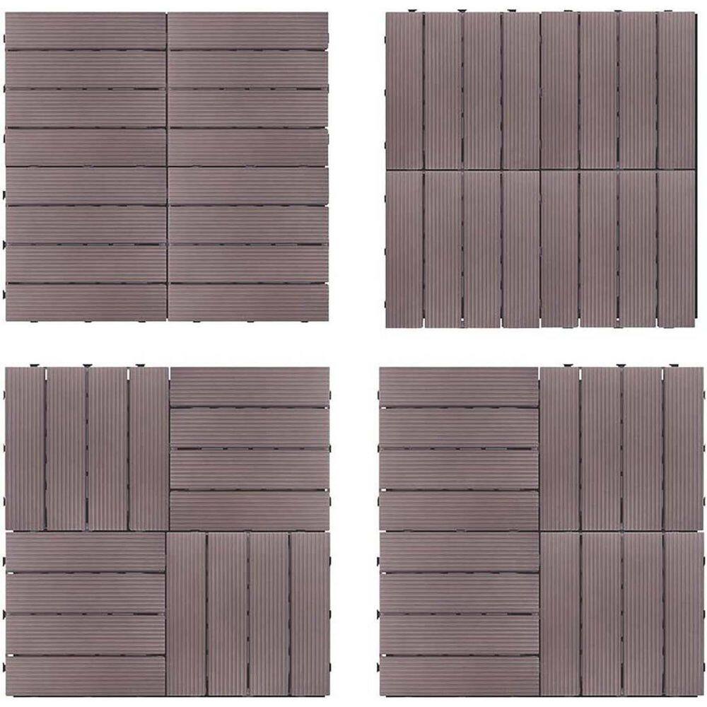 4 Slat Plastic Composite Outdoor Interlocking Composite Decking Tile (9-Pie