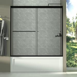 Victoria 60 in. W x 58 in. H Sliding Framed Tub Door in Black Finish with Clear Glass