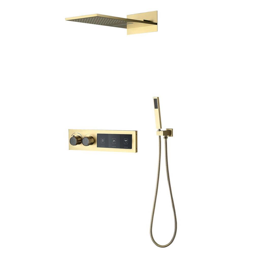 4-Spray Dual Wall Mount Fixed and Handheld Shower Head 1.59 GPM in Brushed Gold Thermostatic Rain Waterfall Shower Set price history on PriceWatchPro