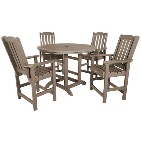 Highwood Lehigh Woodland Brown 5-Piece Plastic Outdoor Counter Height Dining Set in Woodland Brown (Set of 4)