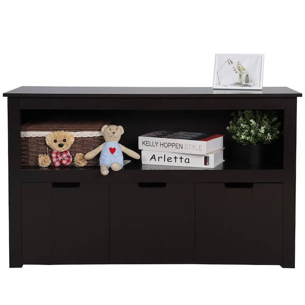 VEIKOUS Kids Toy Brown Storage Cabinet 3-Drawers Toddler's Room Chest Cabinet with Bookcase