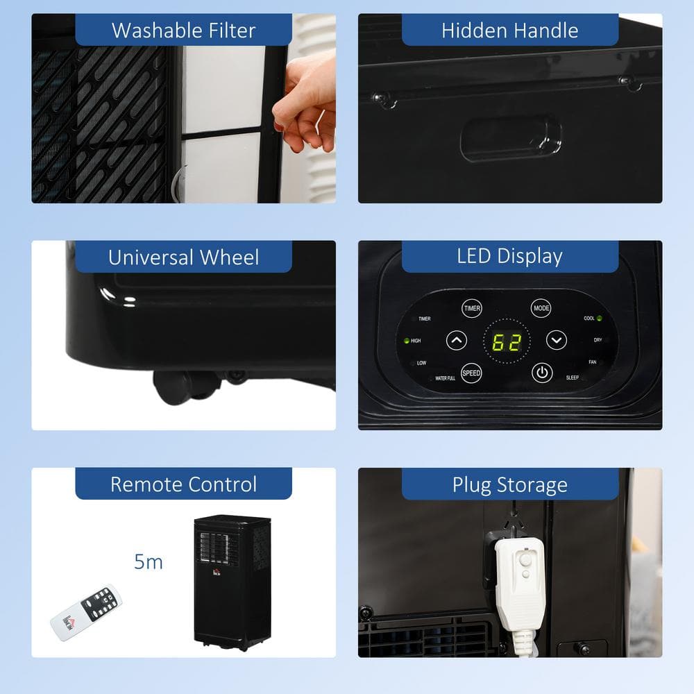 Compact Black 8000 BTU Portable Air Conditioner with Remote