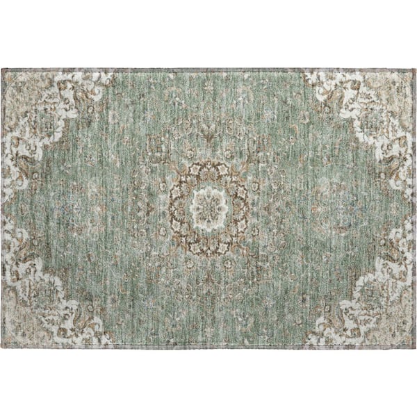 Mayfield Premium Machine Washable Abstract AMF2495 Sage 2 ft. x 3 ft. Accent Rug