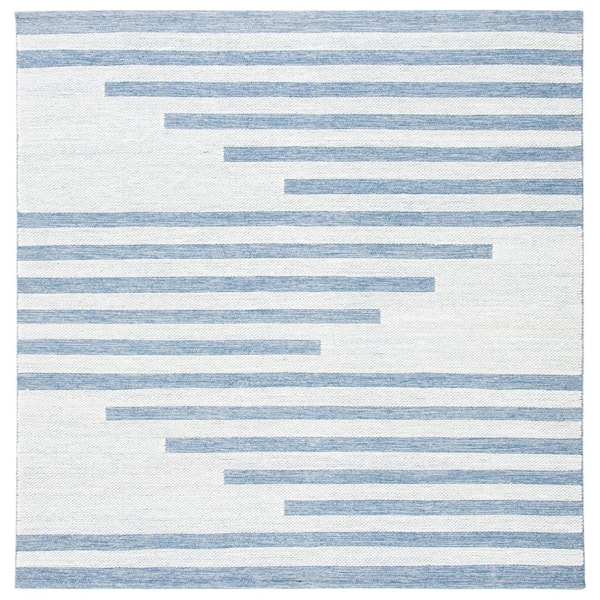 SAFAVIEH Striped Kilim Ivory Blue 7 ft. X 7 ft. Striped Square Area Rug