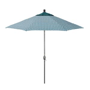 9 ft. Grey Aluminum Market Patio Umbrella with Crank Lift and Push-Button Tilt in Marquee Turquoise Pacifica Premium