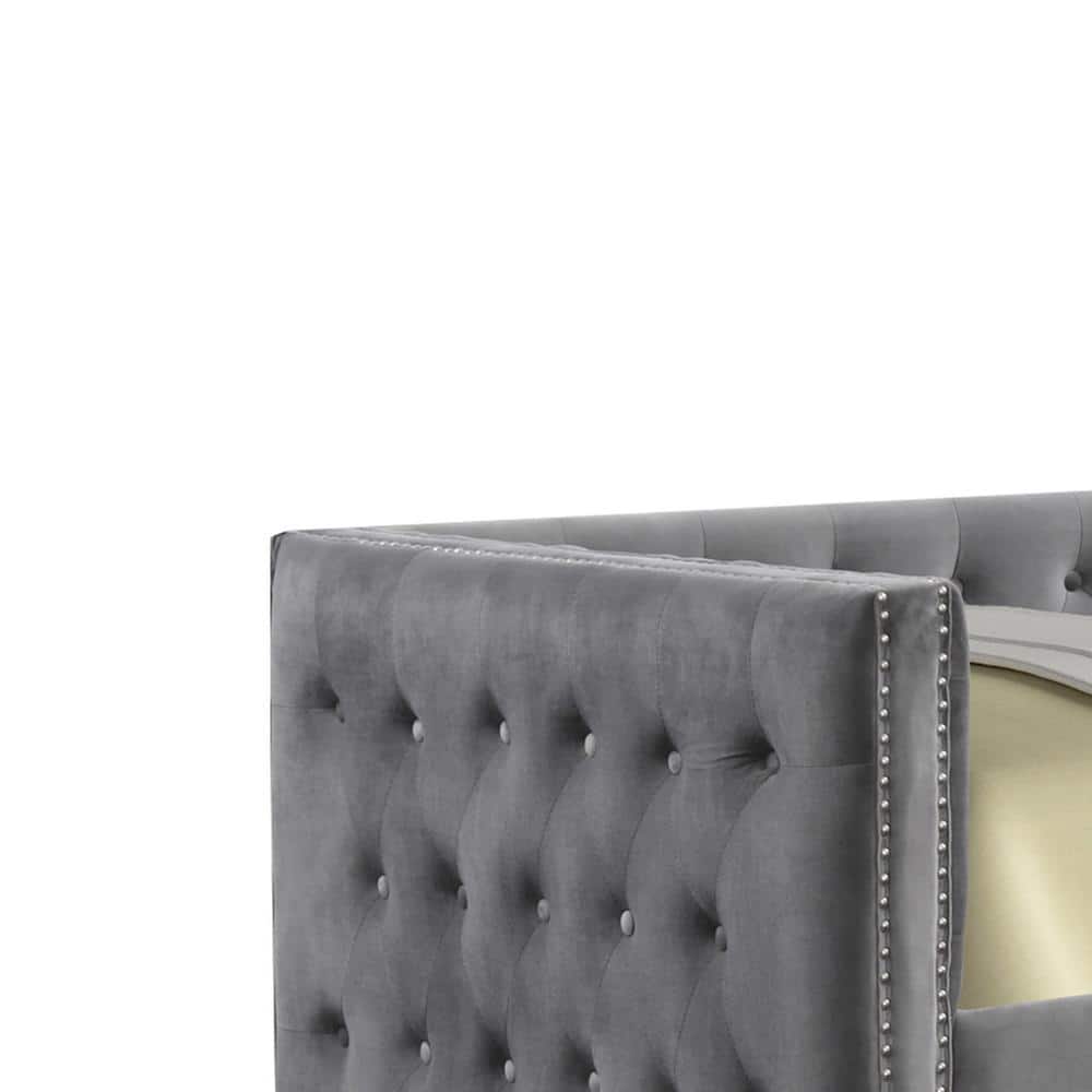 Gray Twin Upholstered Daybed with Trundle and Nailhead Trim