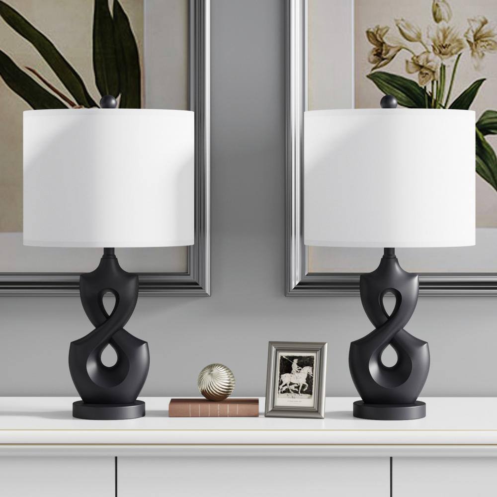 24 in. Black Vintage Dimmable Resin Bedroom Living Room Bedside Desk Nightstand Table Lamps USB Port (Set of 2) price history on PriceWatchPro