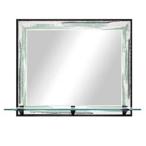 Modern Rustic 25.5 in. W x 21.5 in. H Framed Seafoam Horizontal Mirror with Tempered Glass Shelf and Black Brackets