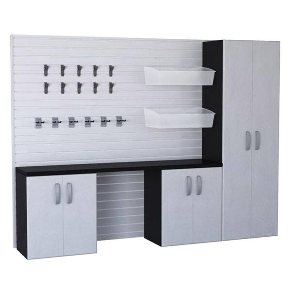 Flow Wall Deluxe 72 in. H x 96 in. W x 17 in. D Wall Mounted Garage Cabinet Set with Workstation in Silver (4 Piece)