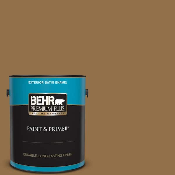 BEHR PREMIUM PLUS 1 gal. #N280-7 Brass Button Satin Enamel Exterior Paint & Primer