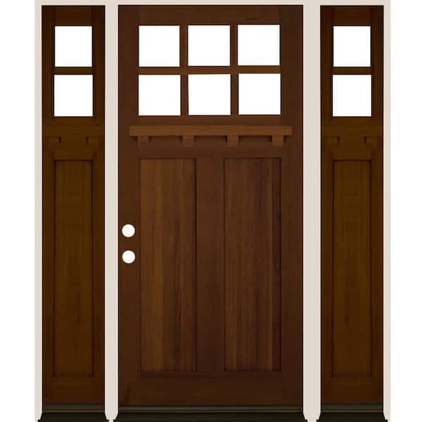 Krosswood Doors 64 in. x 80 in. Craftsman Right-Hand/Inswing Clear Glass Provincial Stain Wood Prehung Front Door Double Sidelite