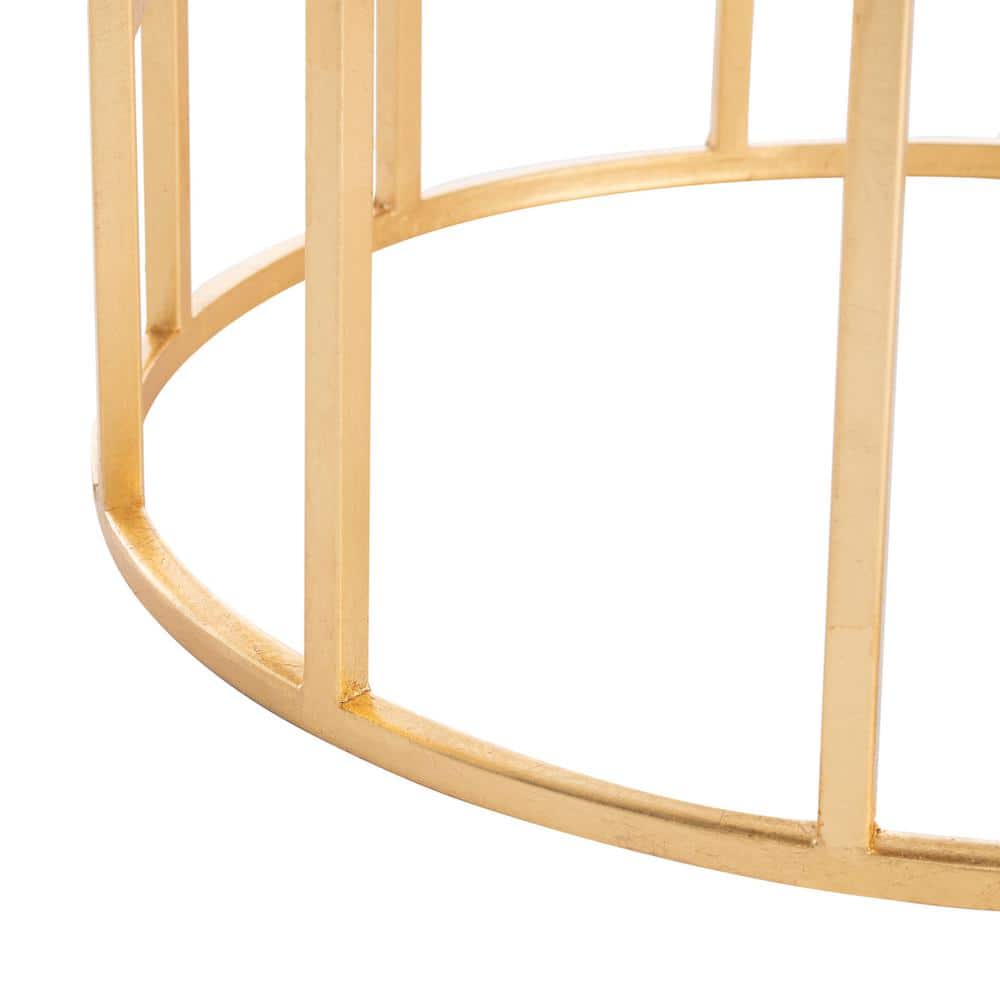 Transitional Gold Leaf Iron Base Round Mirrored Accent Table