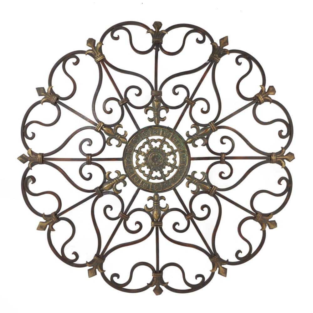 Bronze Ornate Scrollwork Round Metal Wall Decor, 29"