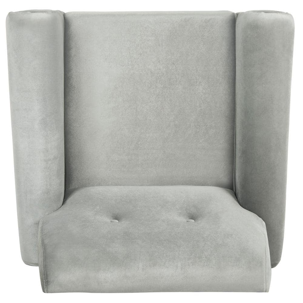 Transitional Light Grey Velvet Wood Accent Armchair 32"