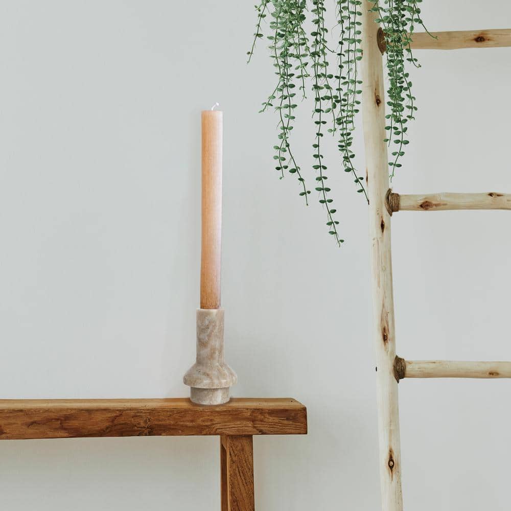 Beige Marble Taper Candle Holder, 4.5"