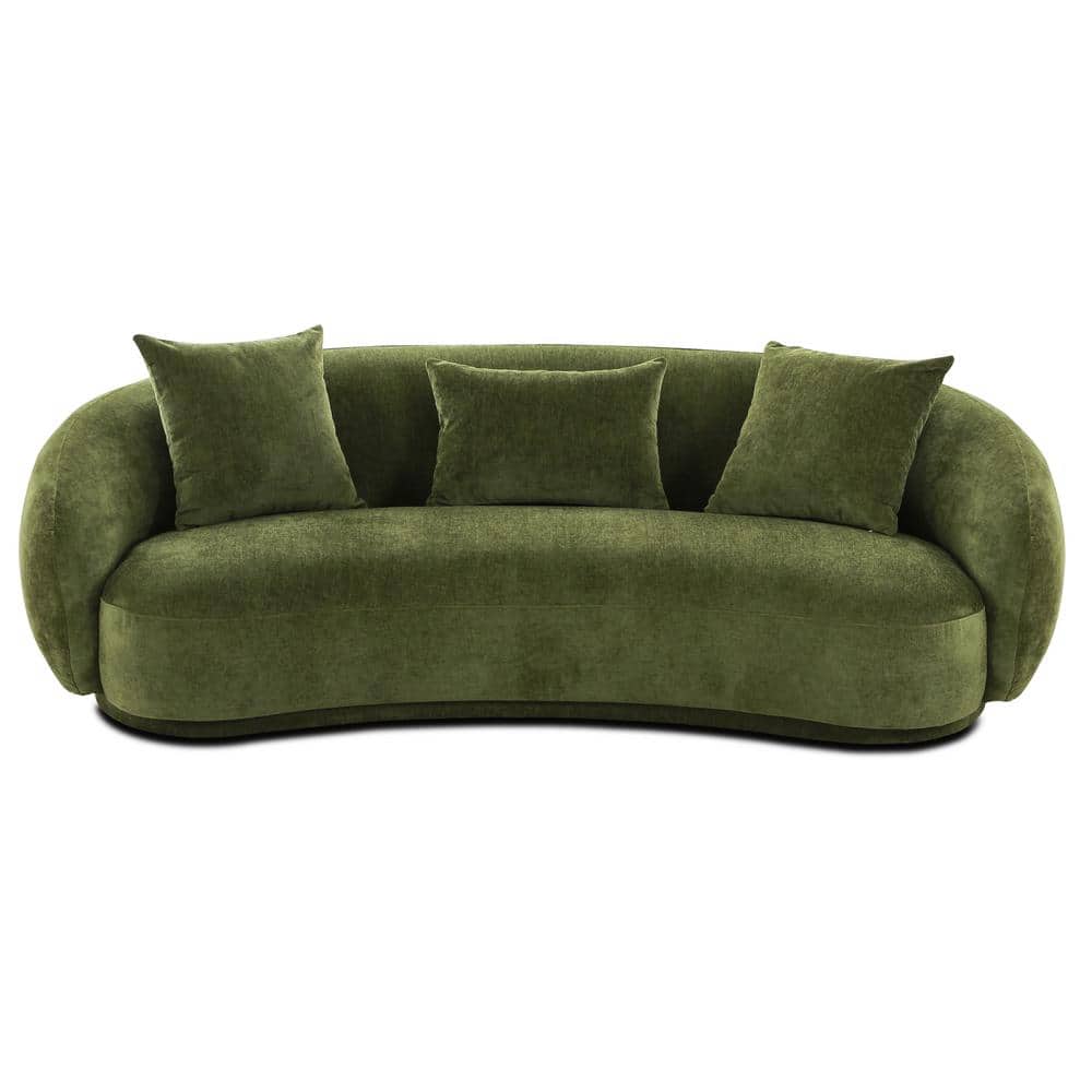 Distressed Green Velvet Camelback Sofa with Sloped Arms