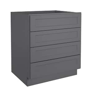 30 in. W x 24 in. D x 34.5 in. H in Shaker Gray Plywood Ready to Assemble Floor Base Kitchen Cabinet with 4 Drawers