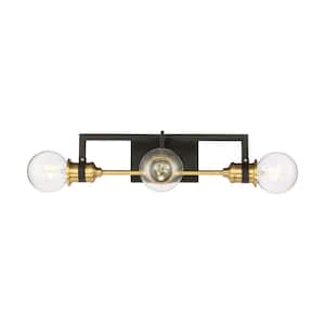 Intention 17 in. 3-Light Warm Brass/Black Vanity Light with No Shade