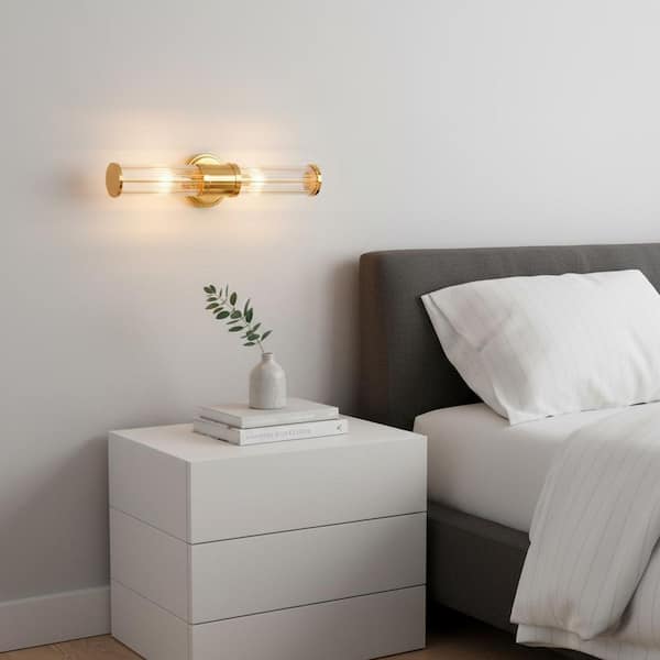 3 in. 2-Light Modern Crystal Vanity Light, Gold Bathroom Wall Sconce, Vertical Horizontal Wall Mount Lighting