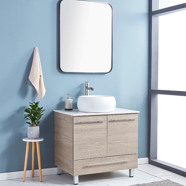 Joyous 24 in. W x 18 in. D x 22.5 in. H Floating Bath Vanity in White with White Porcelain Top