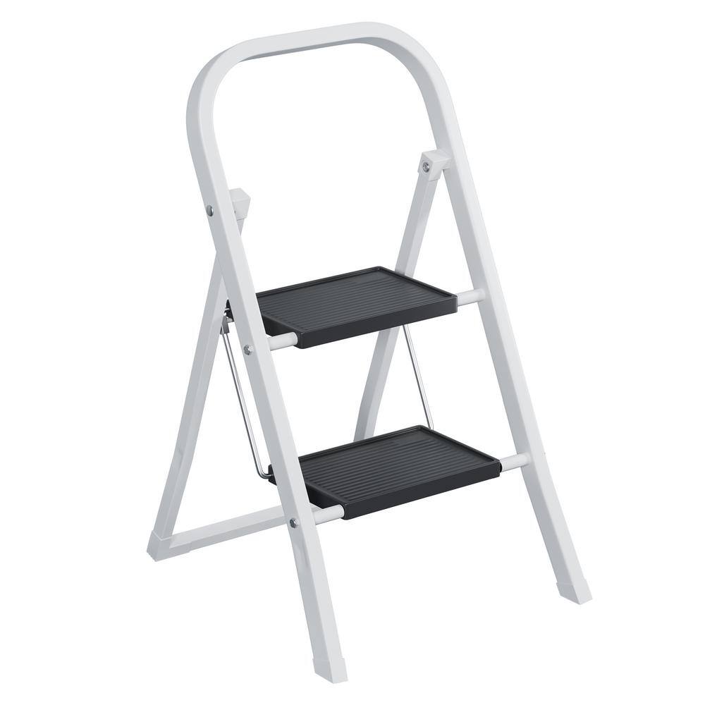 Tidoin 26 Ft White Metal Folding 2 Step Ladder 6 Ft Reach 300 Lbs Load Capacity Type Ia 1280