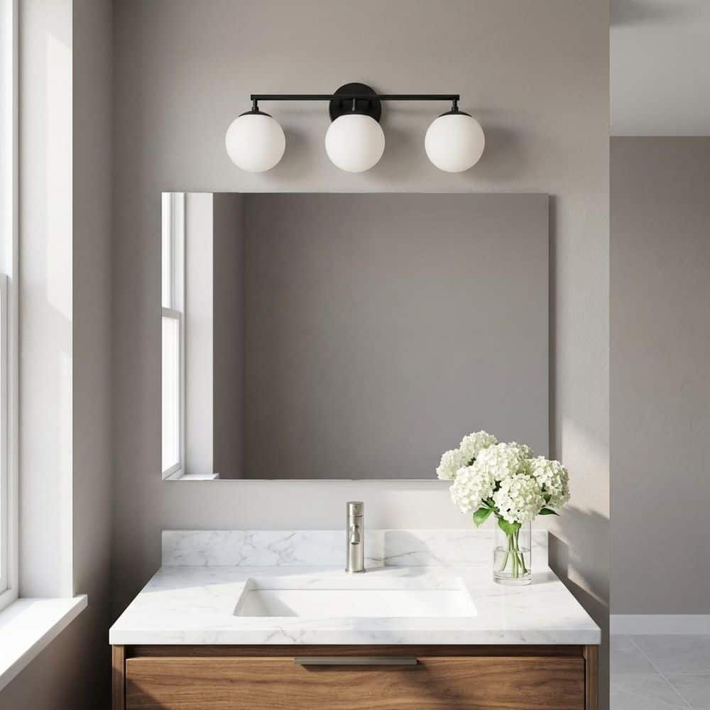 Nube 23.63 in. W 3-Light Midnight Black Modern Bathroom Vanity Light with Milk Glass Globe Shades, Bulbs Included price history on PriceWatchPro