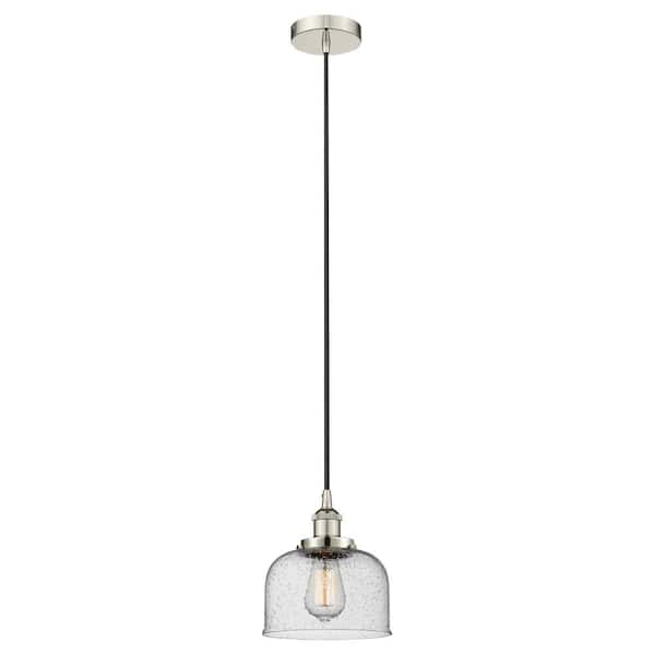 Bell 60-Watt 1-Light Polished Nickel Standard Mini Pendant Light with Seeded Glass Shade, No Bulbs Included