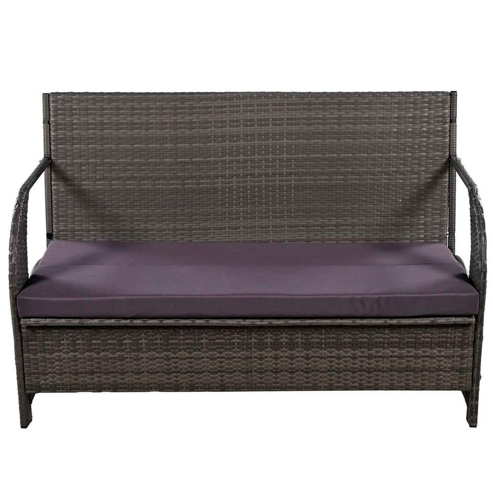 Gray Metal Outdoor Loveseat with Gray Cushions, Modern Outdoor Furniture Se