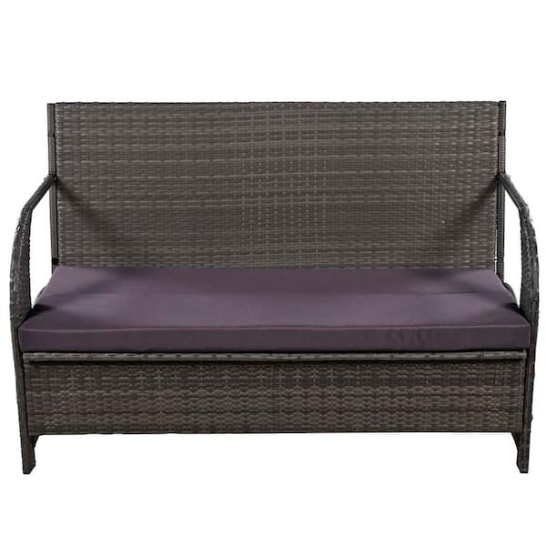 Unbranded Gray Metal Outdoor Loveseat with Gray Cushions, Modern Outdoor Furniture Set That converts to Four Seats and a Table