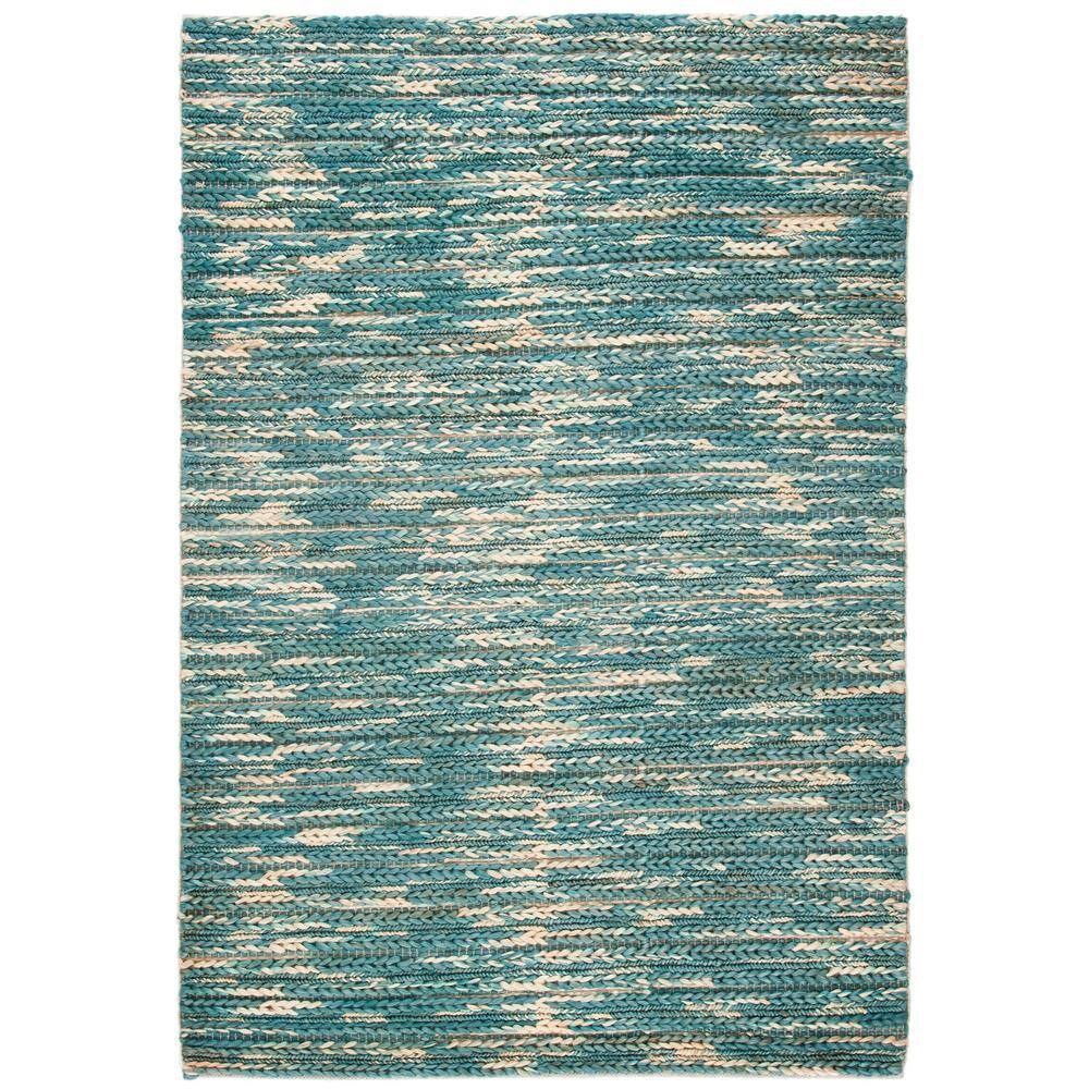 Hand-Woven Dark Green and Natural Cotton Area Rug - 5x8 Feet