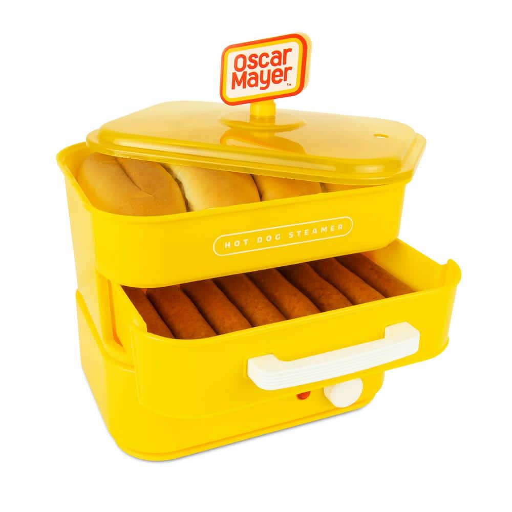 8 in. Hot Dog Steamer and Bun Warming Drawer in Yellow
