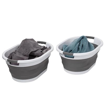 Pop & Load White and Gray Collapsible Plastic and Rubber Laundry Basket  PL5721 - The Home Depot