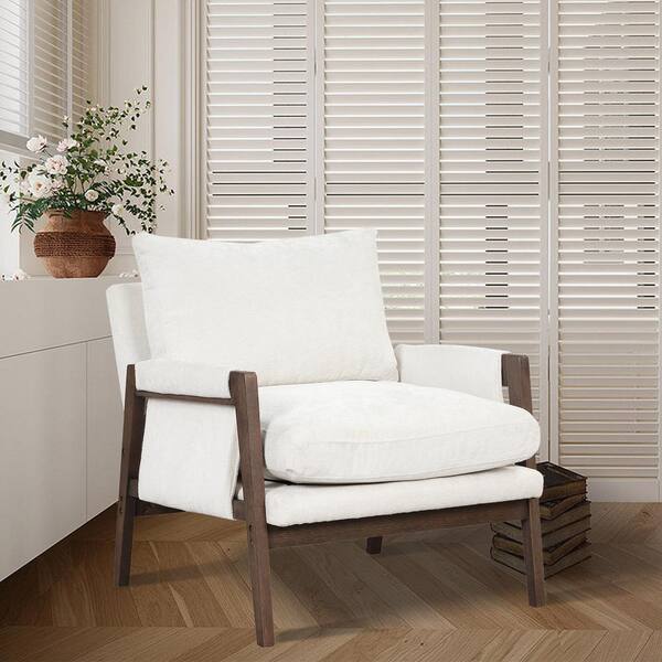 JASIWAY Mid-Century White Velvet Upholstery Arm Chair Accent