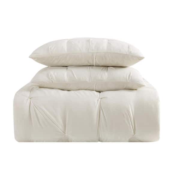 Truly Soft Everyday Pleated 3-Piece Twin Removeable Cover Microfiber Comforter Set in Ivory