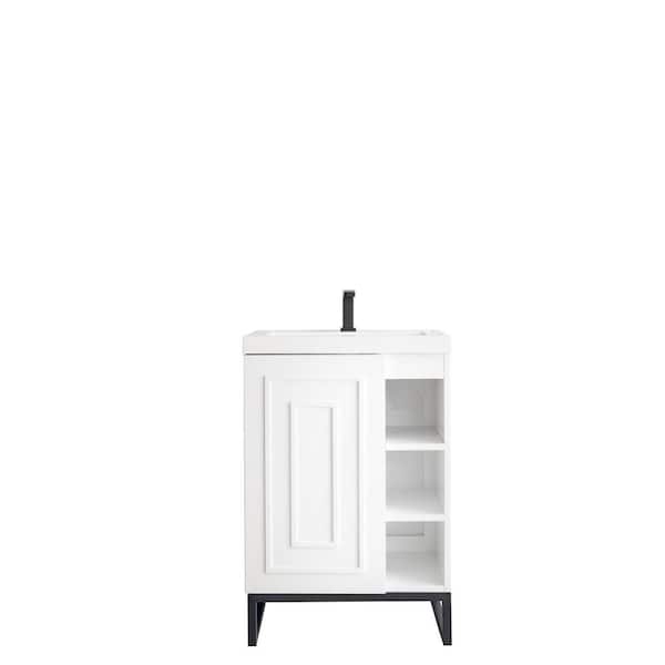 James Martin Vanities Alicante' 24 in. W x 18.3 in. D x 35.5 in. H Bath Vanity in Glossy White with White Glossy Resin Top