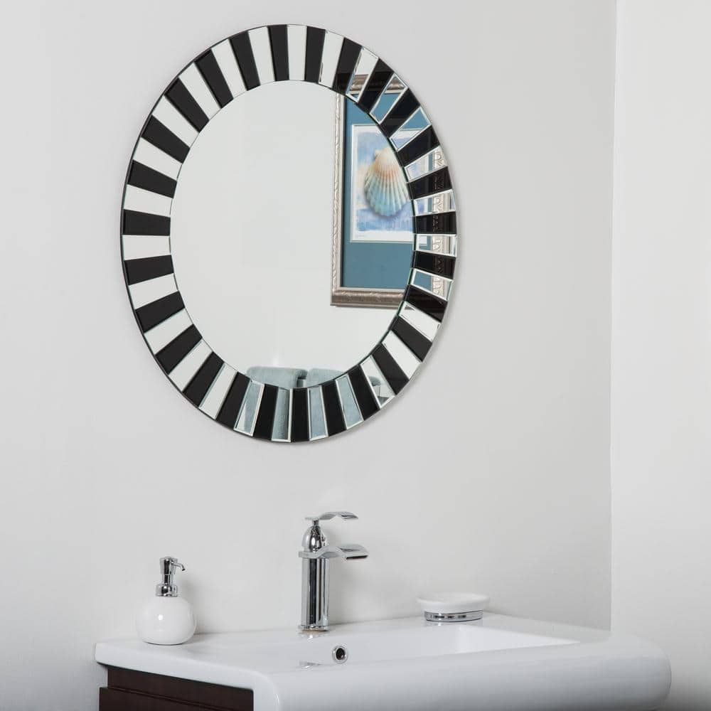 Decor Wonderland 27 6 In X 27 6 In Glow Modern Round Two Tone Frameless Bathroom And Wall Mirror With Bevel Dwsm529c The Home Depot