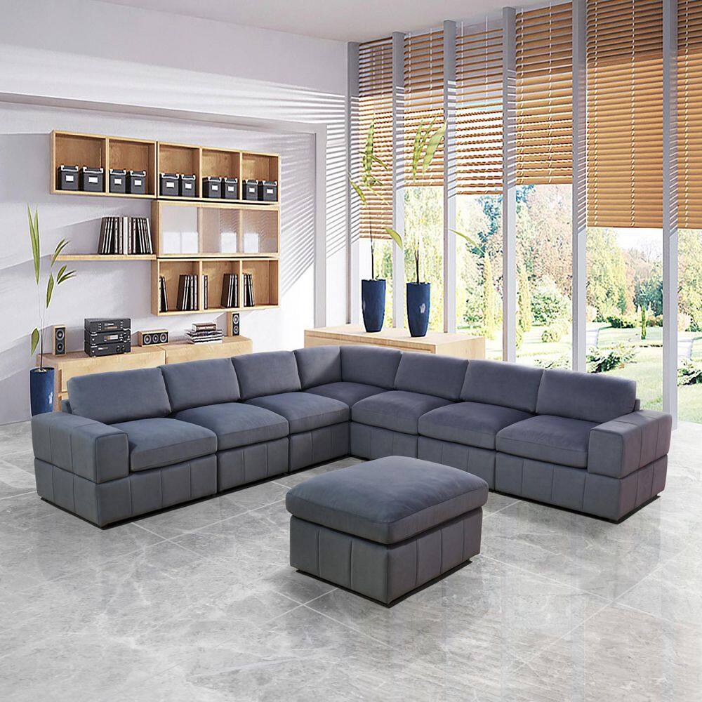 129 in. W Square Arm 8-piece L Shaped Microfiber Modern Sectional Sofa in D