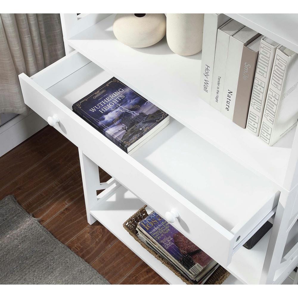 Omega White 5-Tier Bookcase with Spacious Drawer