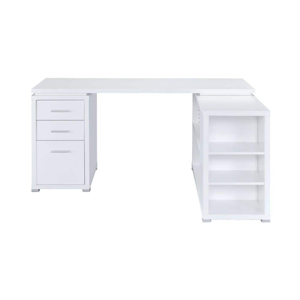 White L-Shaped Corner Computer Desk with Drawers and Filing Cabinet