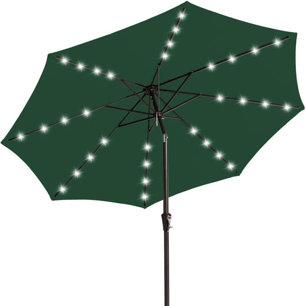 9 ft. Outdoor Patio Umbrella with Solar Lights, Tilt, Crank, LED Lighted Umbrella for Deck, Yard, Pool and Market, Green price history on PriceWatchPro