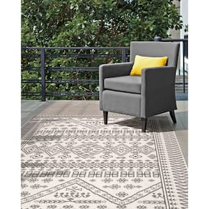 Kandace Tribal Ivory 6 ft. x 9 ft. Indoor/Outdoor Patio Area Rug
