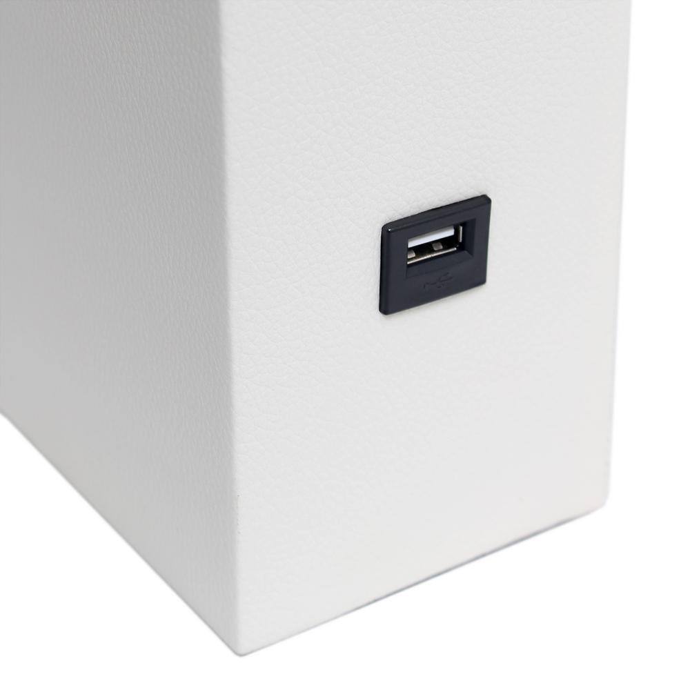 21" White Leather Base Modern Nightstand Lamp with USB Port